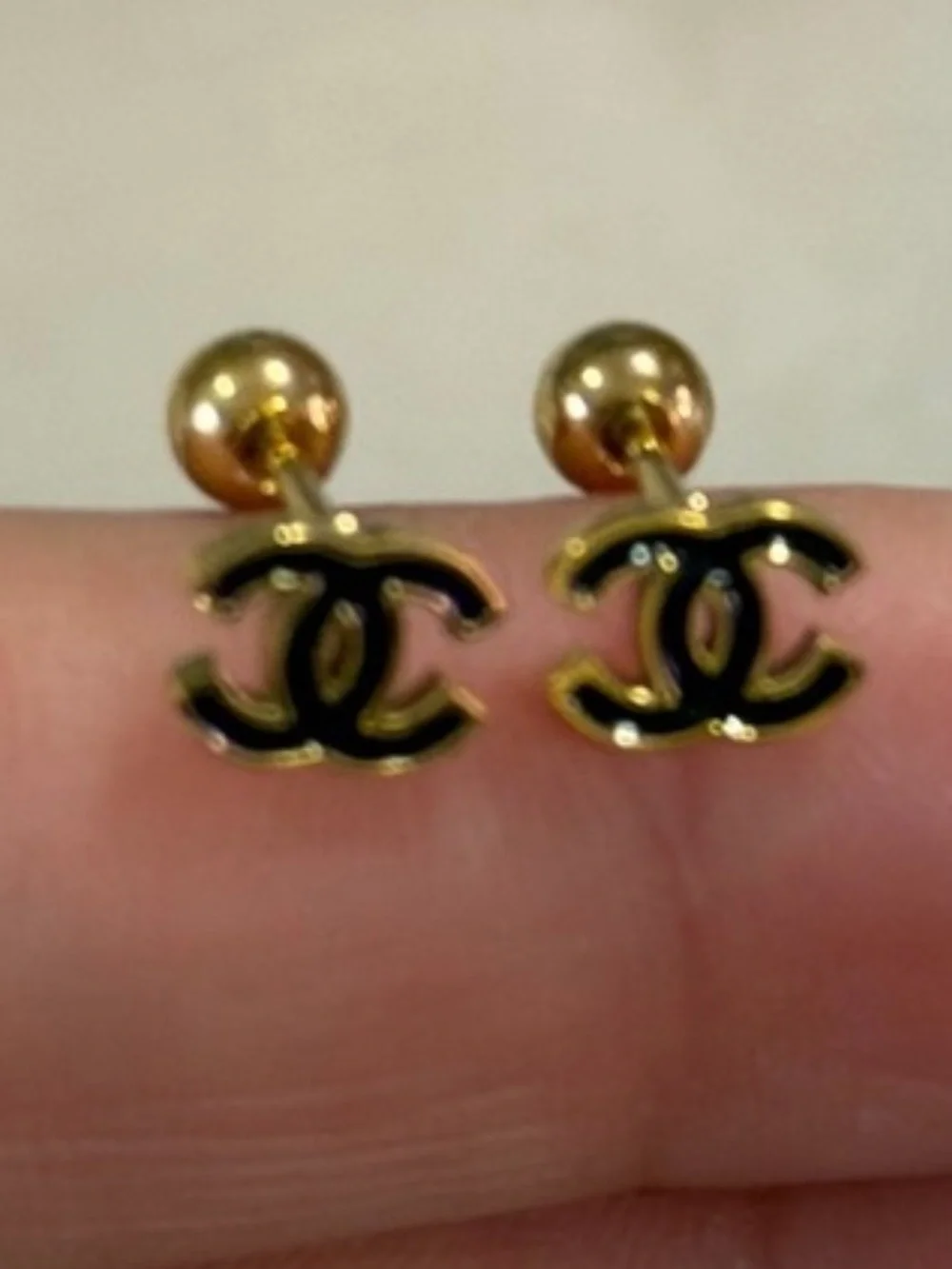 CC Logo Stud Earrings - Black Accents
